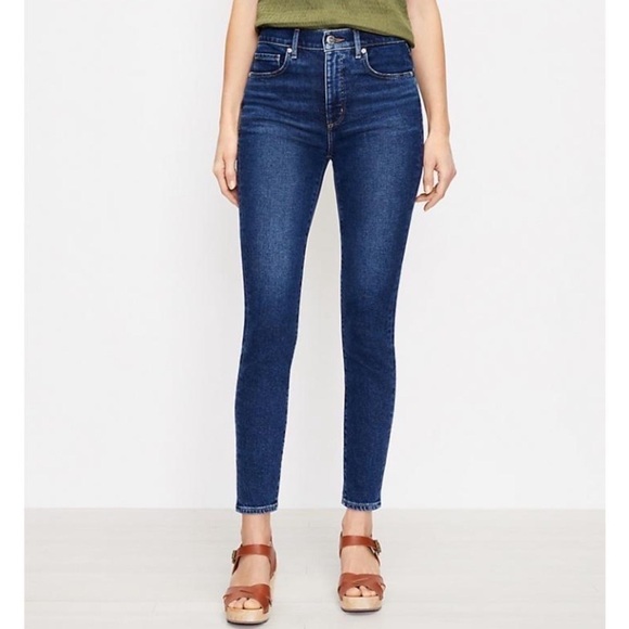 LOFT High Rise Skinny Ankle Jeans in Pure Dark Indigo Size 26 New - Picture 1 of 14